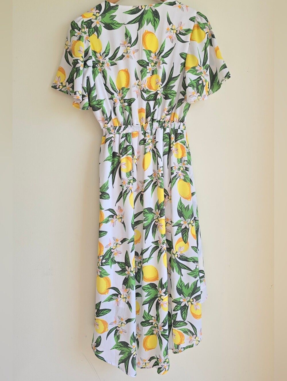 New York & Company Lemon Print Wrap High Low Dress Size XS - Picture 3 of 5